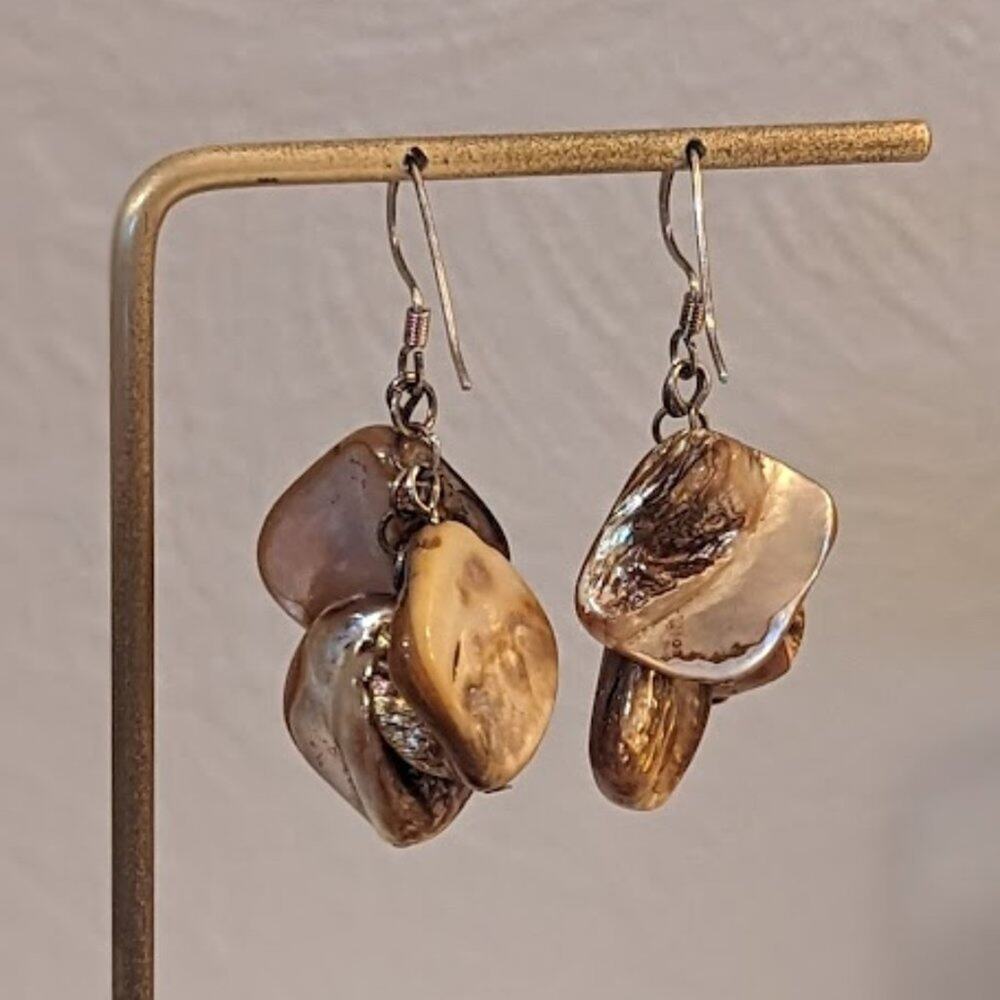 Brown Shell Waterfall Dangle Earrings - image 4